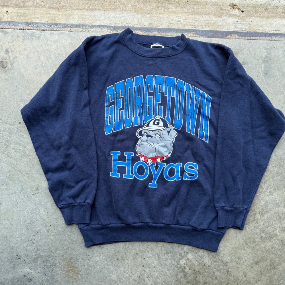 Vintage Tultex Georgetown Hoyas Sweatshirt Medium Navy Blue 90s Made in USA